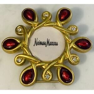 Jay Strongwater Neiman Marcus Swarovski Crystal Mini Photo Frame Red Gold w Box